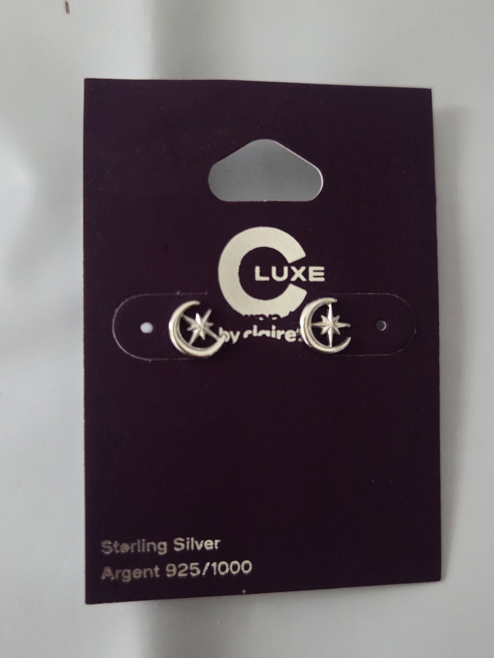 NWT Claire's C Luxe Sterling Silver 925 Crescent Moon & Star Stud Earrings